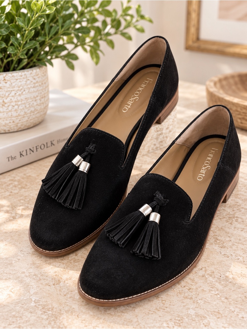Franco Sarto Hadden Black Suede Tassel Loafers Size 9 #65